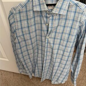 Peter Millar Blue and White Plaid Shirt